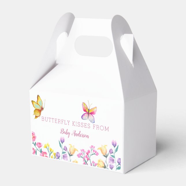 Cute Butterfly Kisses Spring Baby Shower Favor Boxes (Front Side)