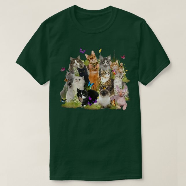 Cute Butterfly Kitten Flower Flying Cat CAT MOM MO T-Shirt (Design Front)