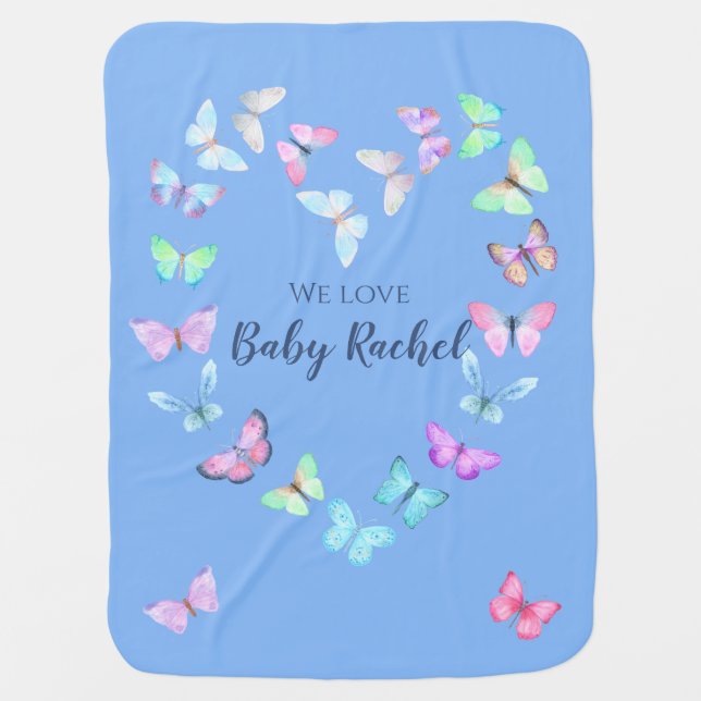 Cute Butterfly Light Blue Baby Blanket (Front)