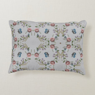 cute butterfly mint green pink Embroidery Floral Decorative Pillow