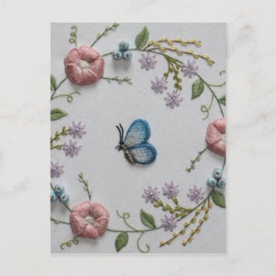 cute butterfly mint green pink Embroidery Floral Postcard