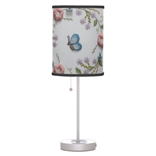 cute butterfly mint green pink Embroidery Floral Table Lamp