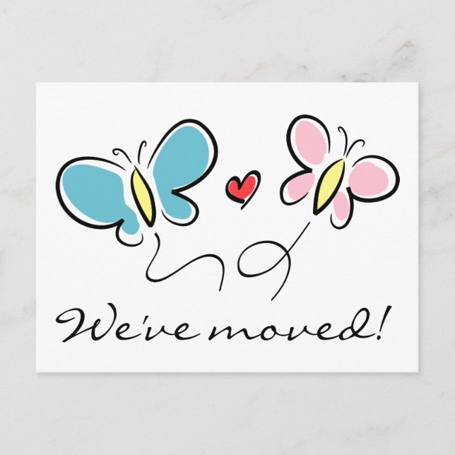 Cute butterfly moving postcards | We've moved! (Front)