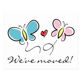 Cute butterfly moving postcards | We've moved!