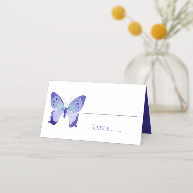 Cute Butterfly Navy Blue Butterflies Wedding Party Place Card (Front)