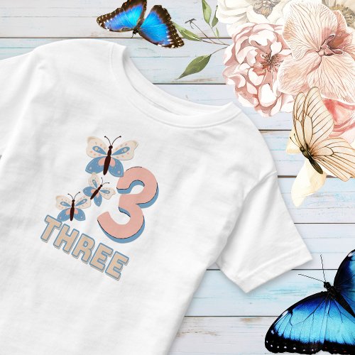 Cute Butterfly Number Three Blue and Peach  Toddler T_shirt