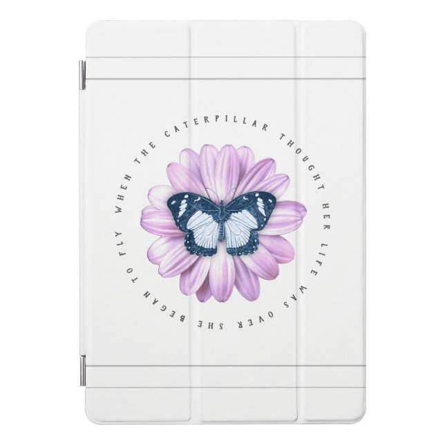 Cute Butterfly on Pink Daisy Inspirational Quote iPad Pro Cover (Front)
