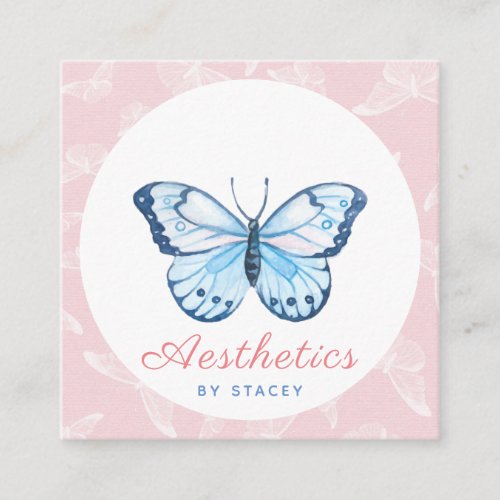 Cute Butterfly Pattern Aesthetics Add QR Code Pink Square Business Card