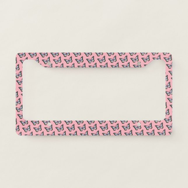 Cute Butterfly Pattern on Pink License Plate Frame (Front)