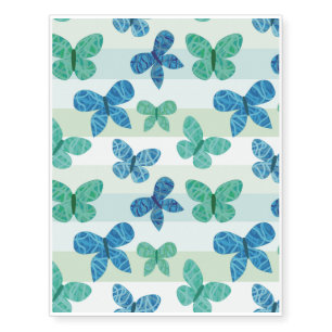 Cute,butterfly,pattern,trendy,teal,blue,mint,white Temporary Tattoos