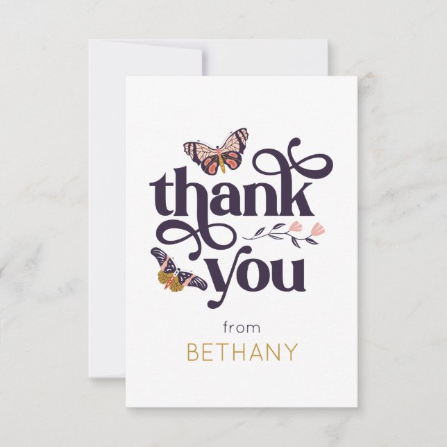 Cute Butterfly Personalized Flat Thank You Card (Front)