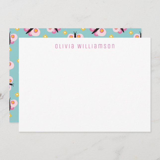 Cute Butterfly Personalized Note Card (Front/Back)