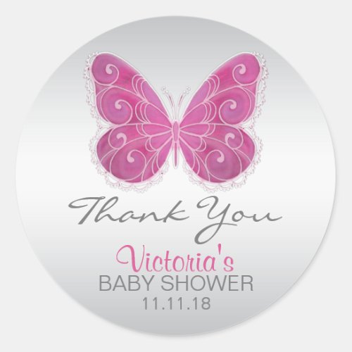 Cute Butterfly Pink Baby Shower Labels Stickers