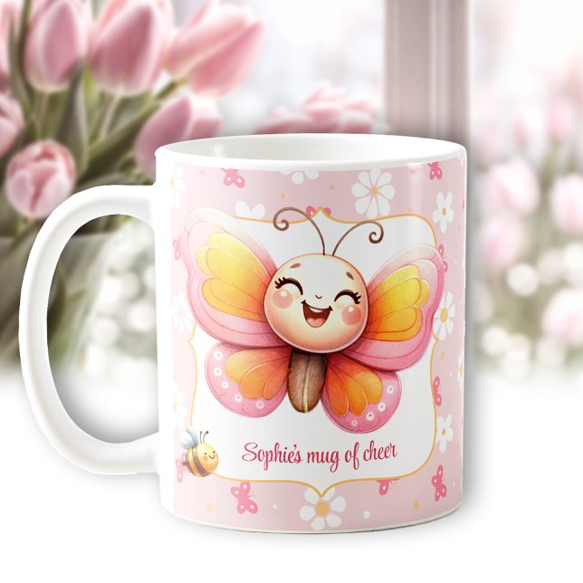 Cute Butterfly Pink Floral Name Mug Of Cheer (Cute Butterfly Pink Floral Name Mug Of Cheer)
