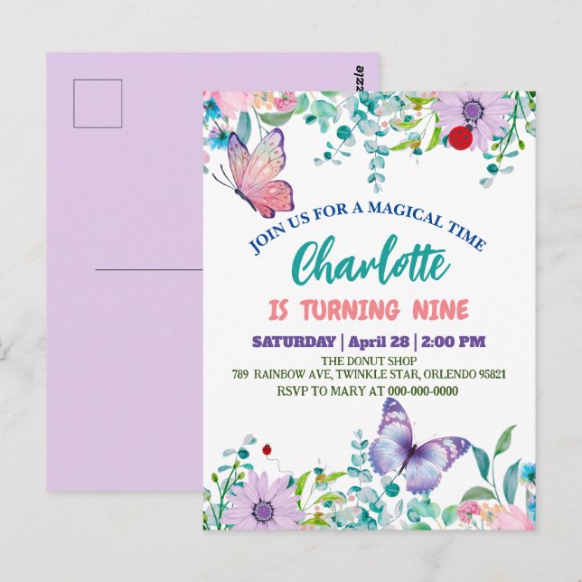 Cute butterfly Polka dot floral Flower Birthday  Postcard (Front/Back)