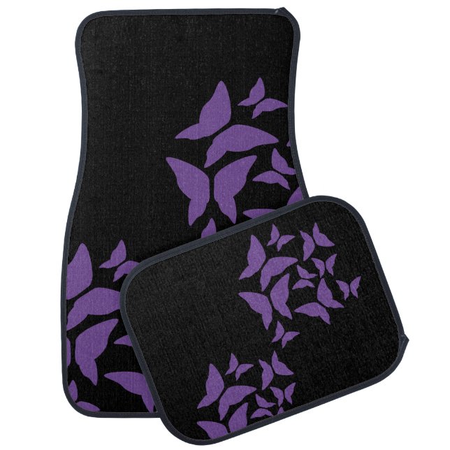 Cute Butterfly Purple Black Car Floor Mat (Set)