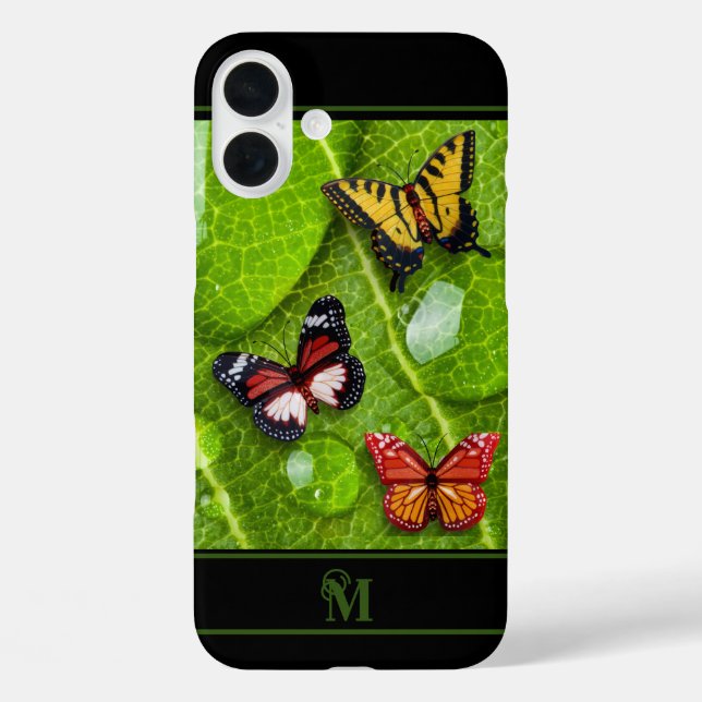 Cute Butterfly Raindrops Leaf Nature Pattern Case-Mate iPhone Case (Back)