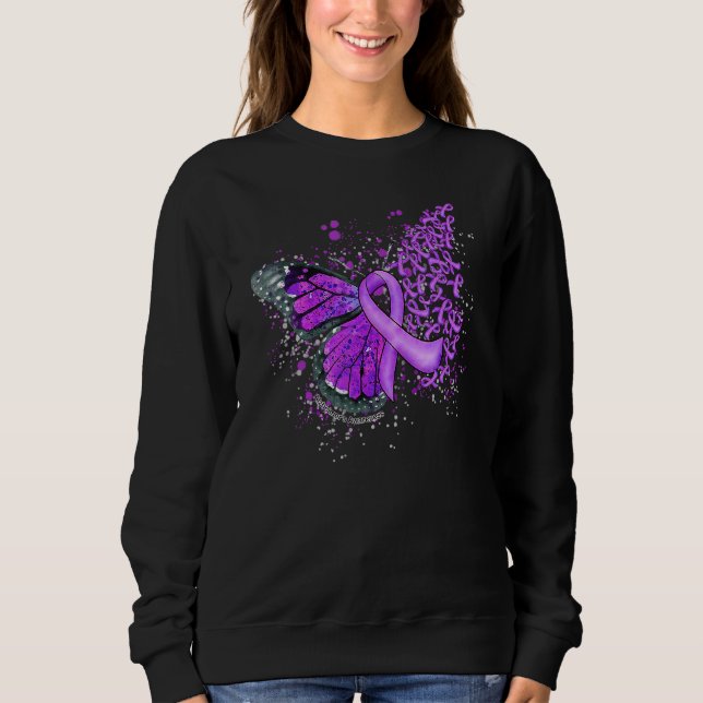 Cute Butterfly Ribbon Purple Spread Alzheimer's Aw Sweatshirt (Front)