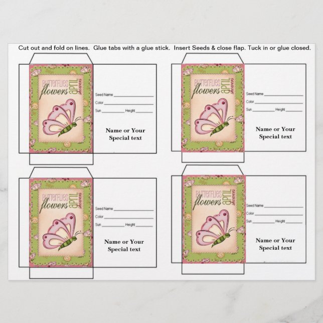 Cute Butterfly Seed Packet Gift or Favor Flyer (Front)