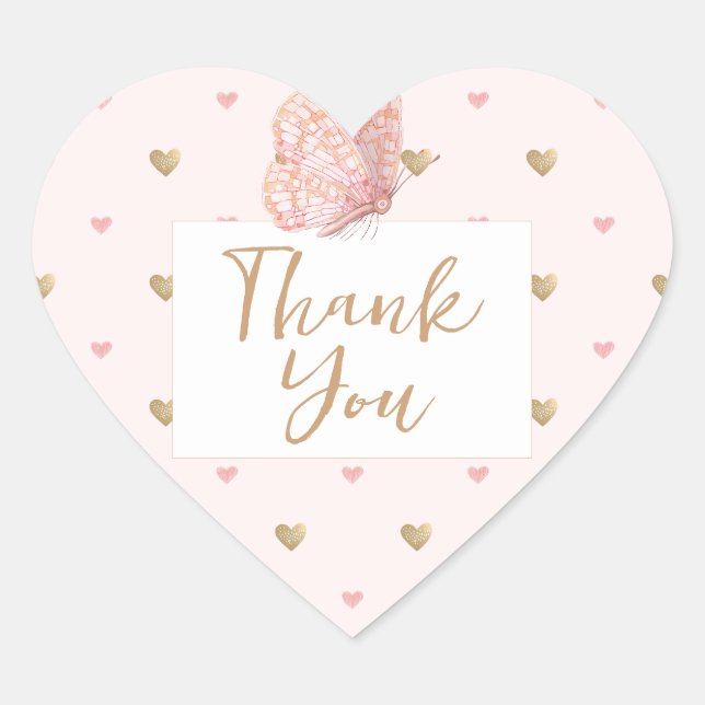Cute Butterfly Thank You Heart Sticker (Front)