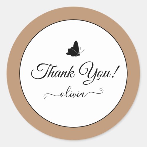 Cute Butterfly Thank You Labels Cream Beige Tan
