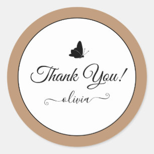 Cute Butterfly Thank You Labels Cream Beige Tan