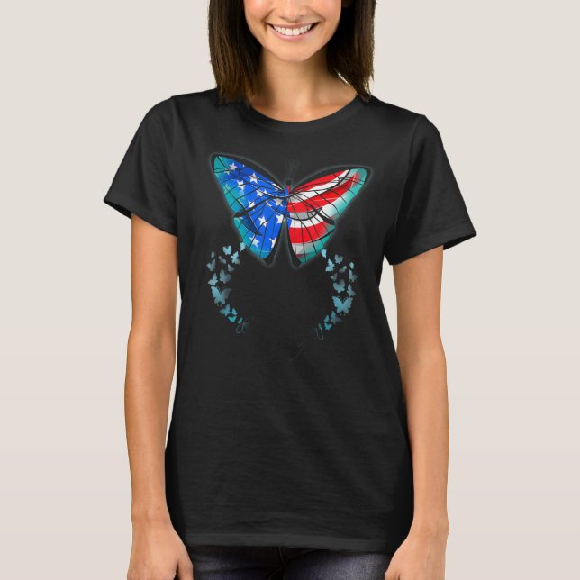 Cute Butterfly Usa American Flag Patriotic For 4th T-Shirt (Front)