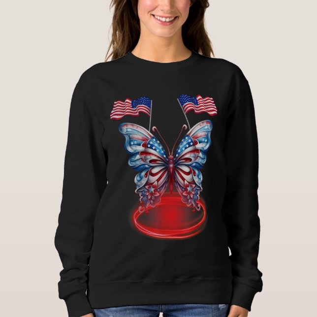 Cute Butterfly USA Flag 4th Of July for USA Americ Sweatshirt (Front)