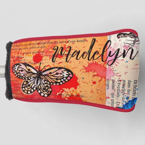    Cute Butterfly Watercolor Vintage Boho Add Name Golf Head Cover