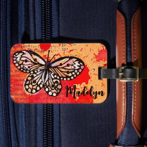    Cute Butterfly Watercolor Vintage Boho Add Name Luggage Tag