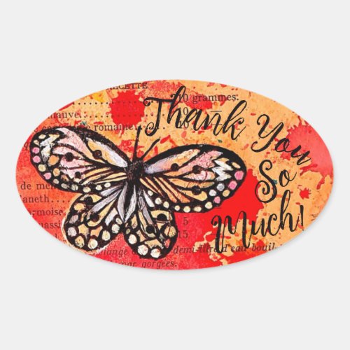  Cute Butterfly Watercolor Vintage Boho Thank You Oval Sticker