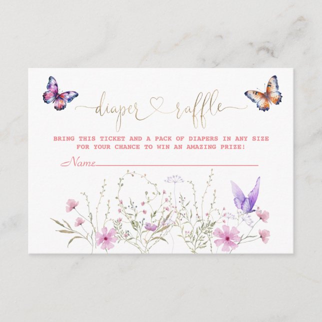 Cute Butterfly Wildflowers Meadow Diaper Raffle Enclosure Card (Front)