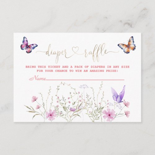 Cute Butterfly Wildflowers Meadow Diaper Raffle Enclosure Card
