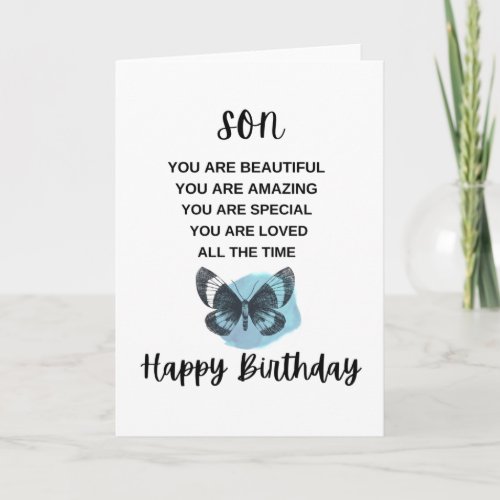 Cute Butterfly With Birthday Message For My Son Card