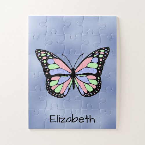 Cute Butterfly with Name Text Template Jigsaw Puzzle