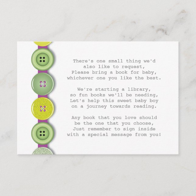 Cute Button Baby Shower Insert Card (Front)