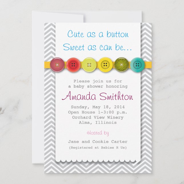 Cute Button Baby Shower Invitation (Front)