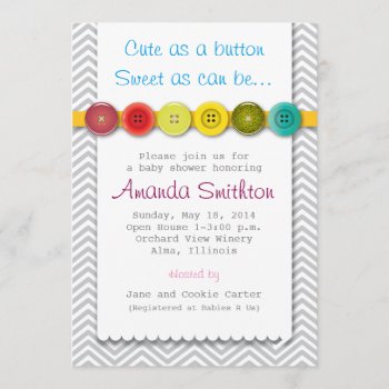 Cute Button Baby Shower Invitation by goskell at Zazzle