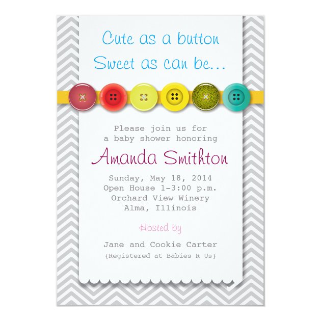 cute as a button baby shower invitations