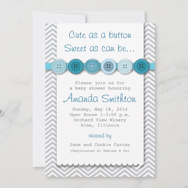 Cute Button Baby Shower Invitation (Front)