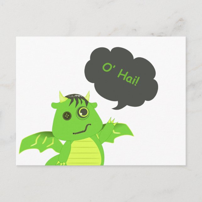 Cute Button Eyed Zombie Dragon Postcard (Front)