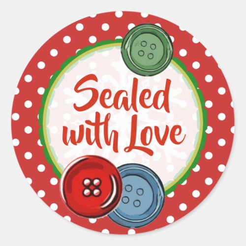 Cute Button Polka Dotsealed with love Christmas Classic Round Sticker