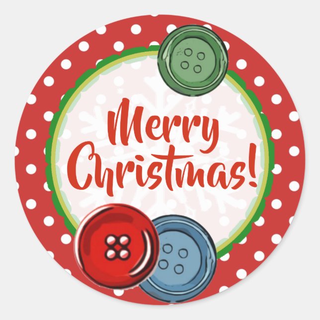 Cute Button Polka Dotted Merry Christmas Classic Round Sticker (Front)