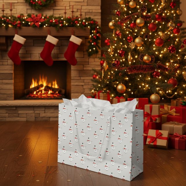 Cute Button Snowmen Grey Paper Gift Bag (Creator Uploaded)