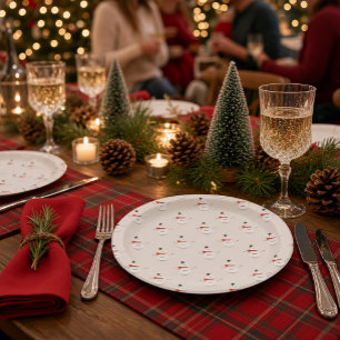 Cute Button Snowmen Grey Paper Plates