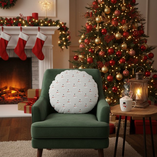 Cute Button Snowmen Grey  Round Pillow (Creator Uploaded)