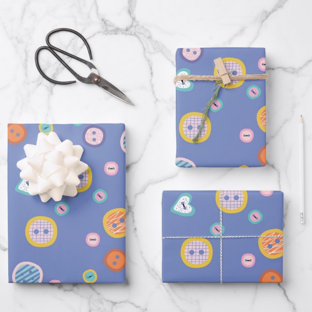 Cute Buttons Wrapping Paper Sheets (Front)