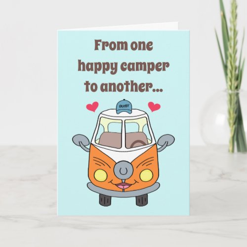 Cute Buzby The Bus Happy Camper Birthday Card