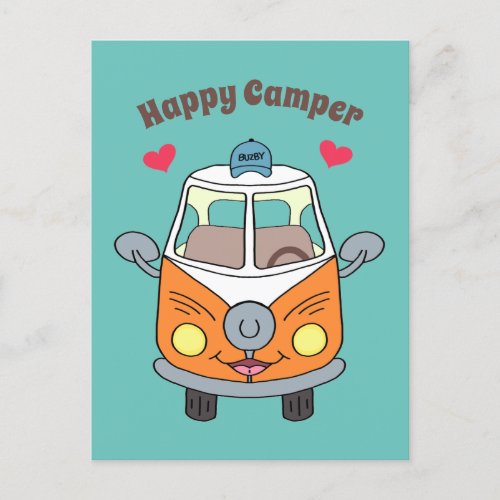 Cute Buzby The Bus Happy Camper Motivational Postcard