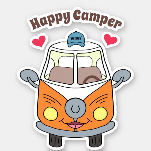 Cute Buzby The Bus Happy Camper Sticker
